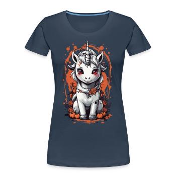 Licorne vampire fantomatique - Halloween Design - T-shirt bio Premium Femme - bleu marine - Devant - Mia (176cm)