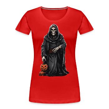 Death with Halloween Pumpkin Lantern Design - Women's Premium Organic T-Shirt - navy - Front - Mia (176cm)