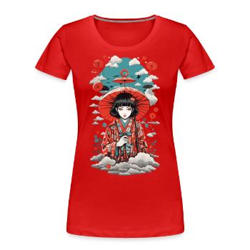 Japan Yokai Umbrella Vintage Dämon Art Style - Frauen Premium Bio T-Shirt - Navy - Vorne - Mia (176cm)