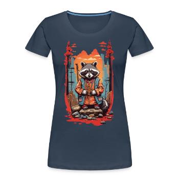 Japanese Raccoon Aesthetic Retro Design - Women's Premium Organic T-Shirt - navy - Front - Mia (176cm)