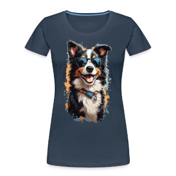 Border Collie Popart Style Dog Artwork - Women's Premium Organic T-Shirt - navy - Front - Mia (176cm)