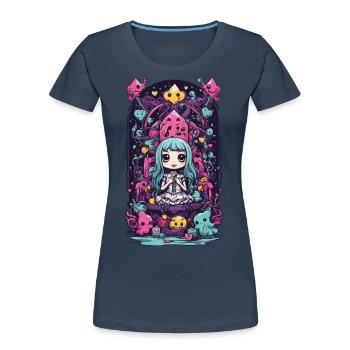 Kawaii Chibi démons Reine E-girl Goth Art - T-shirt bio Premium Femme - bleu marine - Devant - Mia (176cm)