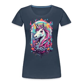 Gothic Einhorn Magie Pastell Okkult Streetwear - Frauen Premium Bio T-Shirt - Navy - Vorne - Mia (176cm)