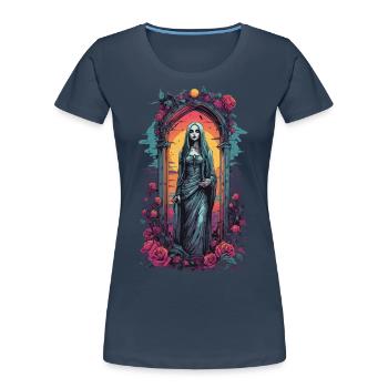 Occulte Gothique Esthétique Rétro Wave Streetwear - T-shirt bio Premium Femme - bleu marine - Devant - Mia (176cm)