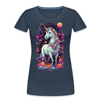 Pastell Einhorn Vaporwave Retro Stil Magie Design - Frauen Premium Bio T-Shirt - Navy - Vorne - Mia (176cm)