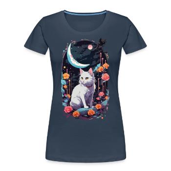 Mystische Nacht Katzen Pastel Gothic Design - Frauen Premium Bio T-Shirt - Navy - Vorne - Mia (176cm)