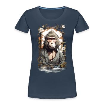 Mythical Figure Monkey Cherry Blossoms Ukiyo-E Vintage Style - Women's Premium Organic T-Shirt - navy - Front - Mia (176cm)