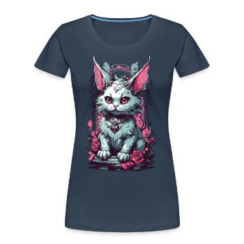 Gothic Pastell Katze Aesthetic Streetwear - Frauen Premium Bio T-Shirt - Navy - Vorne - Mia (176cm)