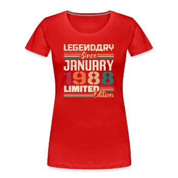 Cadeau d’anniversaire Né en janvier 1988 - 1988 - T-shirt bio Premium Femme - bleu marine - Devant - Mia (176cm)