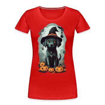 Niedlicher Halloween Hexen Hund Design - Frauen Premium Bio T-Shirt - Navy - Vorne - Mia (176cm)
