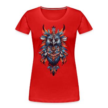 Spirituelles Indianer Raben Feder Mandala Design - Frauen Premium Bio T-Shirt - Navy - Vorne - Mia (176cm)