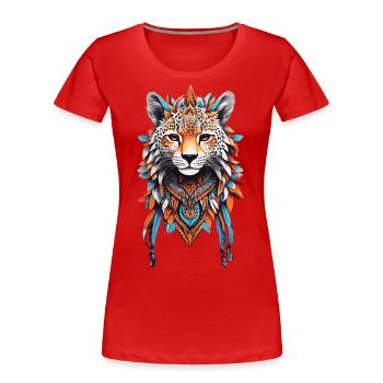 Guépard, animal de pouvoir, Afrique, tribu et ornement de plumes - T-shirt bio Premium Femme - bleu marine - Devant - Mia (176cm)