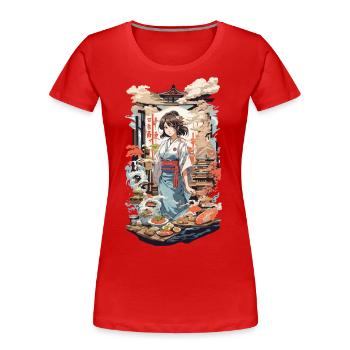 Manga Stil Sushi Anime Esskultur Kanji Zeichen - Frauen Premium Bio T-Shirt - Navy - Vorne - Mia (176cm)