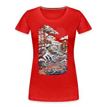 Retro Ukiyo-E Sushi mit Kirschblüten Otaku Kunst - Frauen Premium Bio T-Shirt - Navy - Vorne - Mia (176cm)