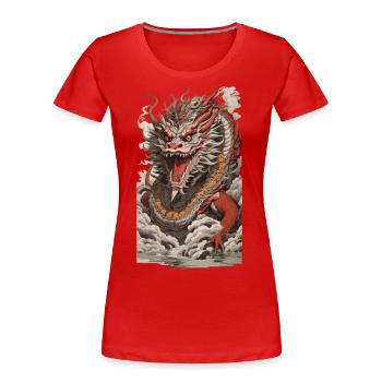 Asiatischer Drache Japan Stil Streetwear Retro - Frauen Premium Bio T-Shirt - Navy - Vorne - Mia (176cm)