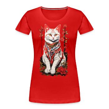 Chat Japonais Chat Mignon Art Chat Design - T-shirt bio Premium Femme - bleu marine - Devant - Mia (176cm)