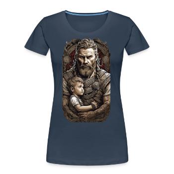 Viking Father & Son - Warrior Heroes Family - Women's Premium Organic T-Shirt - navy - Front - Mia (176cm)