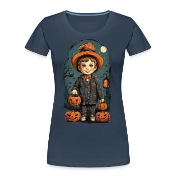 Rétro Halloween Kid Trick or Treat Design - T-shirt bio Premium Femme - bleu marine - Devant - Mia (176cm)