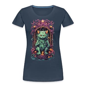 Okkulte Dämonen Katze Gothic Unterwelt Design - Frauen Premium Bio T-Shirt - Navy - Vorne - Mia (176cm)