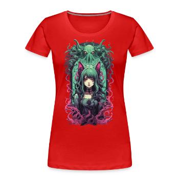 Kemonomimi Goth Cat Girl Occulte Otaku Egirl - T-shirt bio Premium Femme - bleu marine - Devant - Mia (176cm)