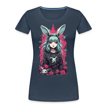 Kawaii Goth Anime Bunny Dunkle Magie Aesthetic - Frauen Premium Bio T-Shirt - Navy - Vorne - Mia (176cm)