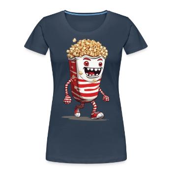 Conception drôle de monstre de pop-corn d’Halloween - T-shirt bio Premium Femme - bleu marine - Devant - Mia (176cm)
