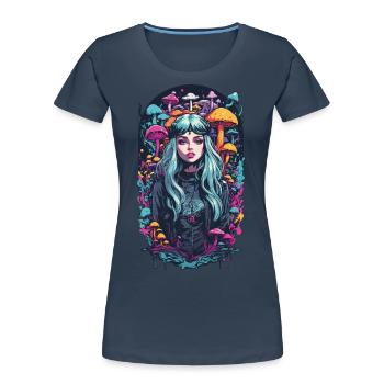 Magical Mushroom Woodland Psytrance Girl Design - Women's Premium Organic T-Shirt - navy - Front - Mia (176cm)