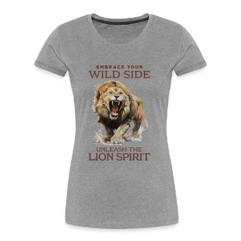 lion, tête de lion, fort, sauvage, fierté, courageux, royal, - T-shirt bio Premium Femme - bleu marine - Devant - Mia (176cm)
