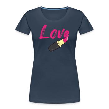 Rouge à lèvres - Love écrit en rouge à lèvres - T-shirt bio Premium Femme - bleu marine - Devant - Mia (176cm)