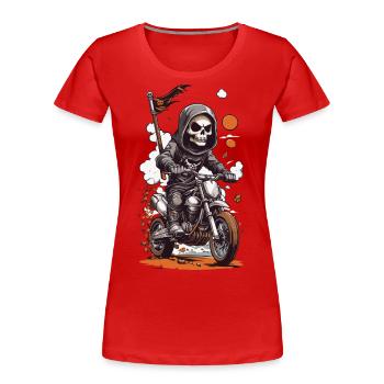 motocross skelet biker Halloween dessin animé design - T-shirt bio Premium Femme - bleu marine - Devant - Mia (176cm)
