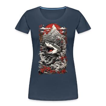 Ukiyo-e Shark Japanese Waves Art Sea Shark - Women's Premium Organic T-Shirt - navy - Front - Mia (176cm)