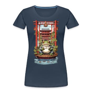 Japanese Lucky Charm Frog Aesthetic Design - Women's Premium Organic T-Shirt - navy - Front - Mia (176cm)