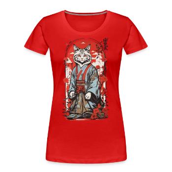 Samurai Katze Japanische Ukiyo-E Katzen Kunst - Frauen Premium Bio T-Shirt - Navy - Vorne - Mia (176cm)