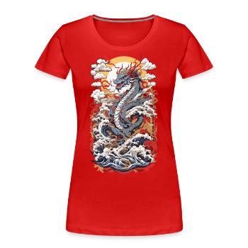 Ukiyo-E Stil Asiatischer Drache Retro Design - Frauen Premium Bio T-Shirt - Navy - Vorne - Mia (176cm)