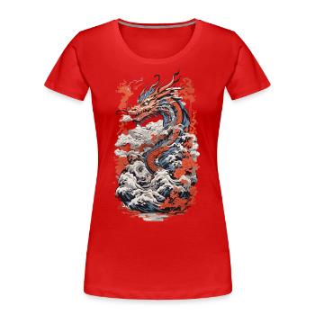 Japanischer Ästhetik Drache Ukiyo-E Wave Design - Frauen Premium Bio T-Shirt - Navy - Vorne - Mia (176cm)