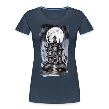Halloween Full Moon Witch House Horror Design - Women's Premium Organic T-Shirt - navy - Front - Mia (176cm)