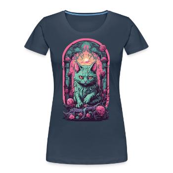 Chat gothique sombre Halloween esthétique chats - T-shirt bio Premium Femme - bleu marine - Devant - Mia (176cm)