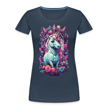 Mystical Gothic Unicorn Occult and Magical - Women's Premium Organic T-Shirt - navy - Front - Mia (176cm)