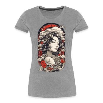 Vintage Ukiyo-e Asian Beauty with Kanji - Women's Premium Organic T-Shirt - navy - Front - Mia (176cm)