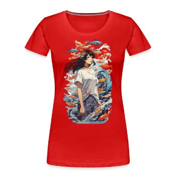 Anime Vaporwave Tokyo Dream Fish Design - T-shirt bio Premium Femme - bleu marine - Devant - Mia (176cm)
