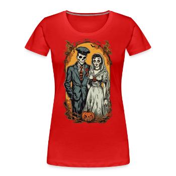 Halloween Zombie Brautpaar Retro Poster Stil - Frauen Premium Bio T-Shirt - Navy - Vorne - Mia (176cm)
