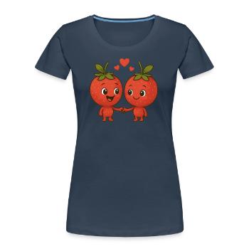Strawberries with hearts - Women's Premium Organic T-Shirt - navy - Front - Mia (176cm)
