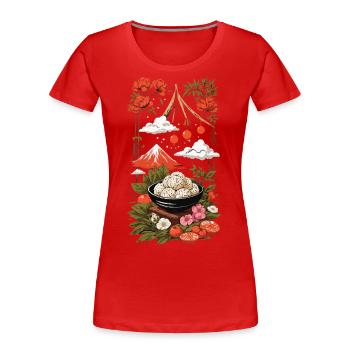 Japanese Festival & Onigiri Art Design - Women's Premium Organic T-Shirt - navy - Front - Mia (176cm)