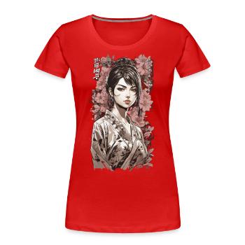 Esthétique Japon Kanji Cerisier Blossoms Beauty Design - T-shirt bio Premium Femme - bleu marine - Devant - Mia (176cm)