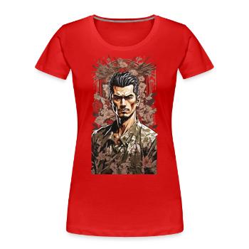 Retro Japan Street Power Design dans un style vintage - T-shirt bio Premium Femme - bleu marine - Devant - Mia (176cm)