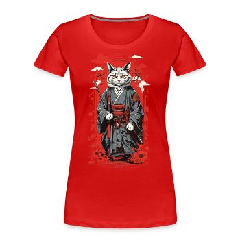 Chat samouraï kawaii rétro style ukiyo-e japon - T-shirt bio Premium Femme - bleu marine - Devant - Mia (176cm)