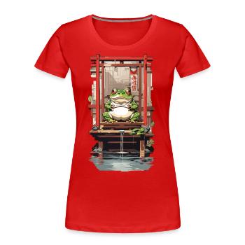 Grenouille Yokai japonaise dans le style Ukiyo-E du temple - T-shirt bio Premium Femme - bleu marine - Devant - Mia (176cm)