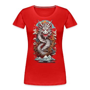 Retro Japan Drache Ukiyo-E Popart Design - Frauen Premium Bio T-Shirt - Navy - Vorne - Mia (176cm)