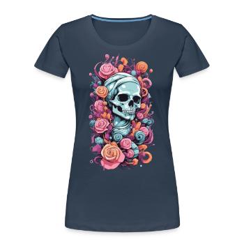 Pastel Goth Rosen Skull Okkult Weirdcore Design - Frauen Premium Bio T-Shirt - Navy - Vorne - Mia (176cm)