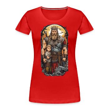 Viking papa et fils guerrier famille fête des pères - T-shirt bio Premium Femme - bleu marine - Devant - Mia (176cm)